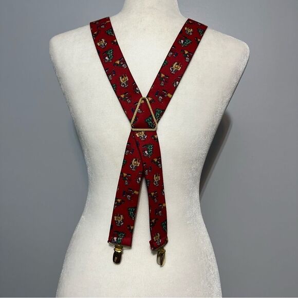 Mens Vintage Christmas Suspenders Santa Christmas Tree Elastic Stretch - Picture 2 of 5